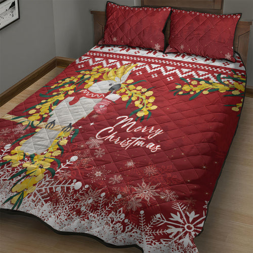 Australia Sulphur-crested Cockatoo Christmas Quilt Bed Set Aussie Golden Wattle Merry Xmas