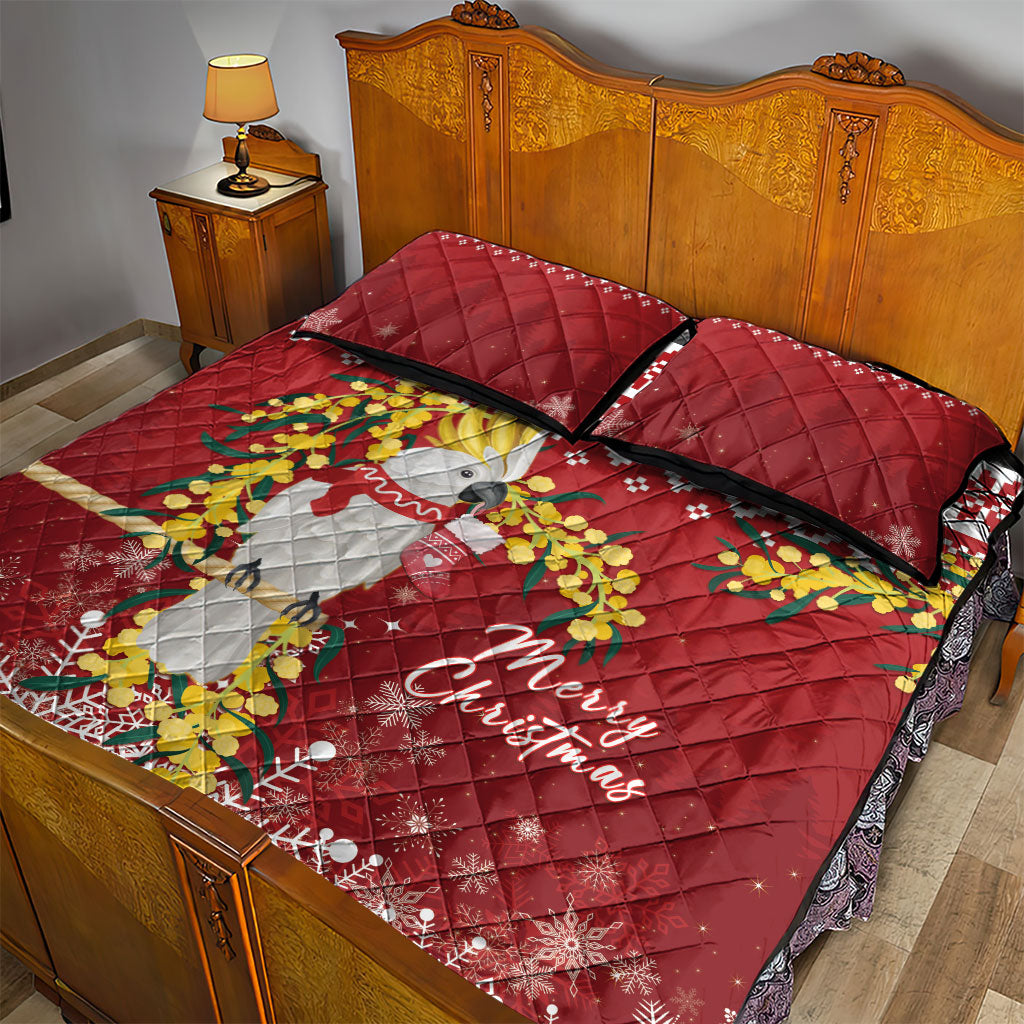Australia Sulphur-crested Cockatoo Christmas Quilt Bed Set Aussie Golden Wattle Merry Xmas