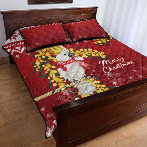 Australia Sulphur-crested Cockatoo Christmas Quilt Bed Set Aussie Golden Wattle Merry Xmas