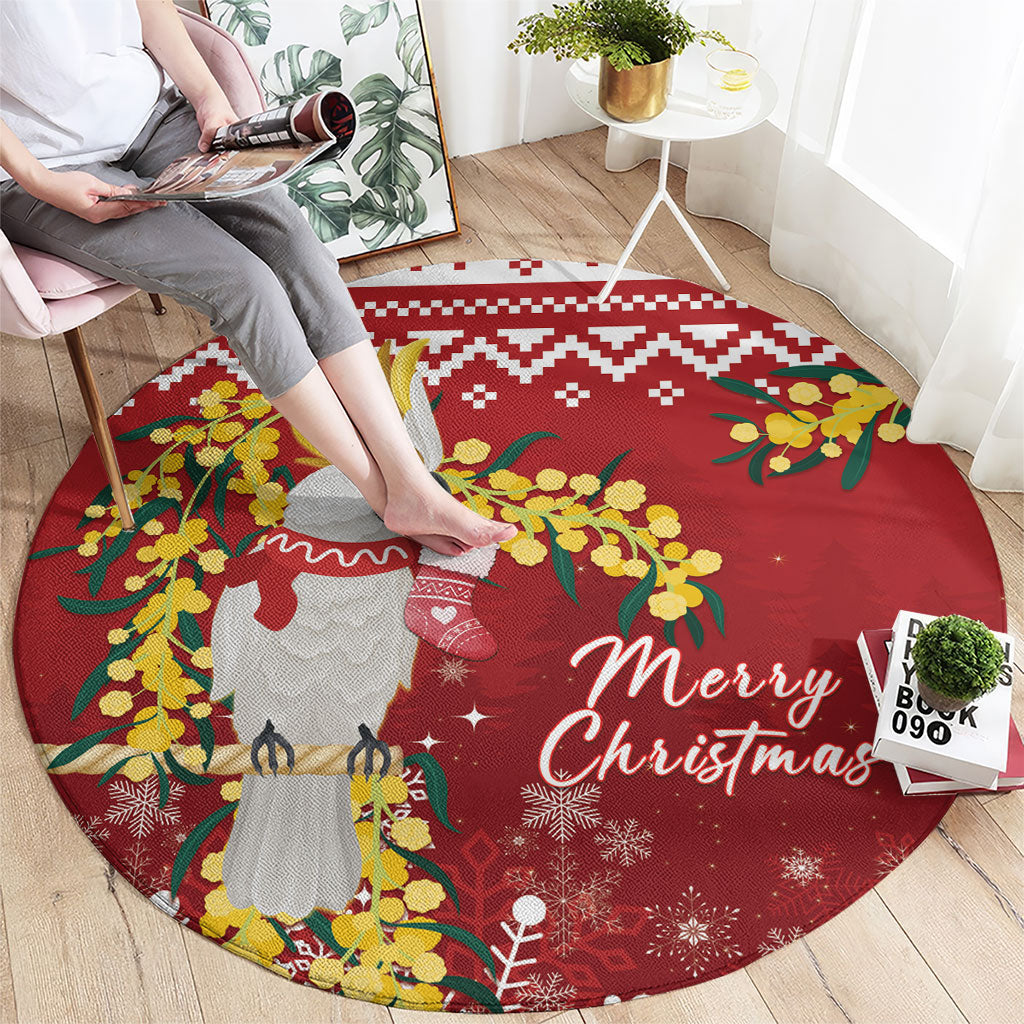 Australia Sulphur-crested Cockatoo Christmas Round Carpet Aussie Golden Wattle Merry Xmas