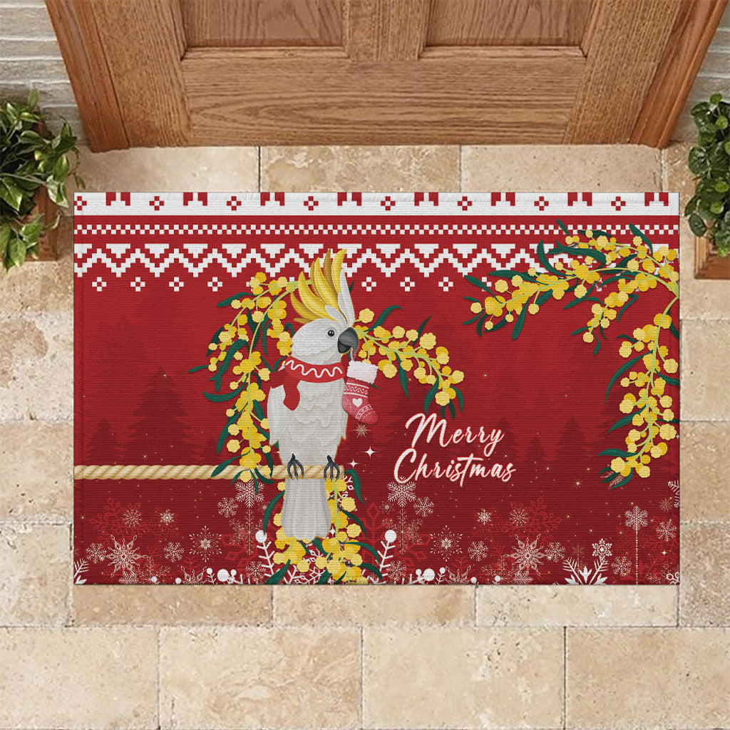 Australia Sulphur-crested Cockatoo Christmas Rubber Doormat Aussie Golden Wattle Merry Xmas