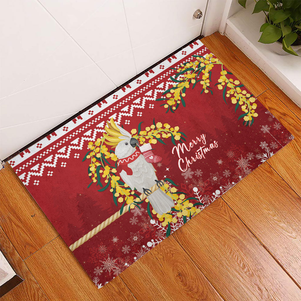 Australia Sulphur-crested Cockatoo Christmas Rubber Doormat Aussie Golden Wattle Merry Xmas