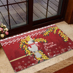 Australia Sulphur-crested Cockatoo Christmas Rubber Doormat Aussie Golden Wattle Merry Xmas
