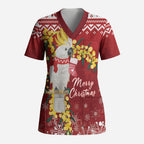 Australia Sulphur-crested Cockatoo Christmas Personalised Scrub Top Aussie Golden Wattle Merry Xmas