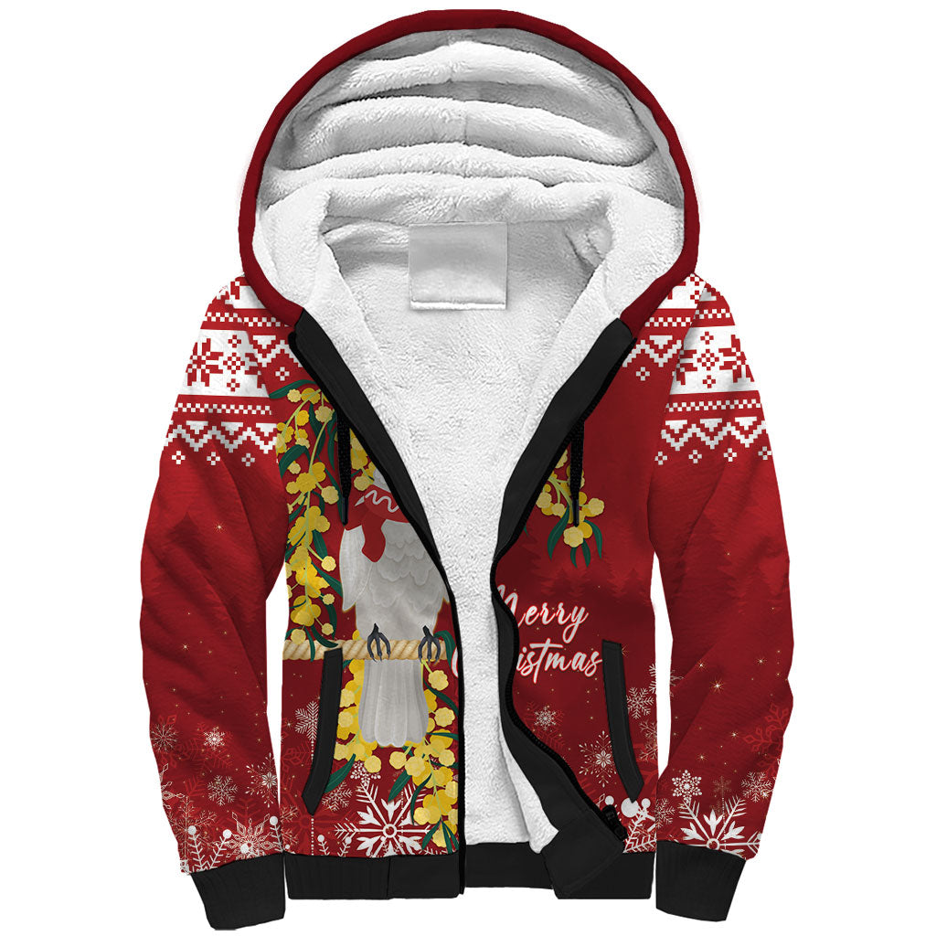 Australia Sulphur-crested Cockatoo Christmas Personalised Sherpa Hoodie Aussie Golden Wattle Merry Xmas
