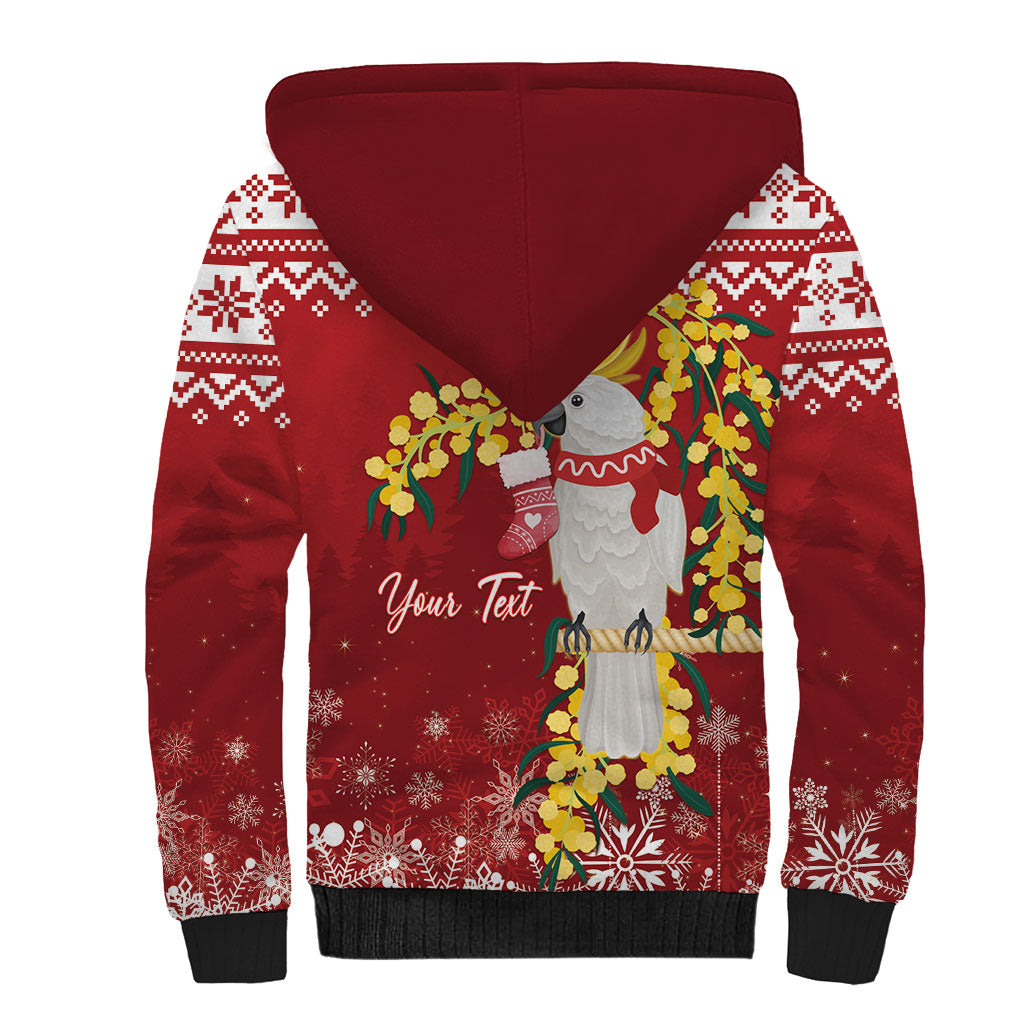 Australia Sulphur-crested Cockatoo Christmas Personalised Sherpa Hoodie Aussie Golden Wattle Merry Xmas