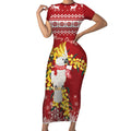 Australia Sulphur-crested Cockatoo Christmas Personalised Short Sleeve Bodycon Dress Aussie Golden Wattle Merry Xmas