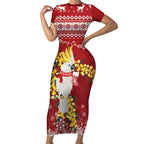 Australia Sulphur-crested Cockatoo Christmas Personalised Short Sleeve Bodycon Dress Aussie Golden Wattle Merry Xmas