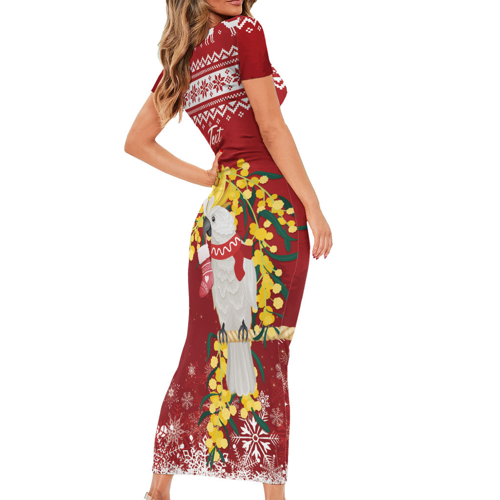Australia Sulphur-crested Cockatoo Christmas Personalised Short Sleeve Bodycon Dress Aussie Golden Wattle Merry Xmas
