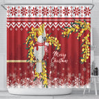 Australia Sulphur-crested Cockatoo Christmas Shower Curtain Aussie Golden Wattle Merry Xmas