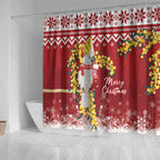 Australia Sulphur-crested Cockatoo Christmas Shower Curtain Aussie Golden Wattle Merry Xmas
