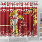 Australia Sulphur-crested Cockatoo Christmas Shower Curtain Aussie Golden Wattle Merry Xmas