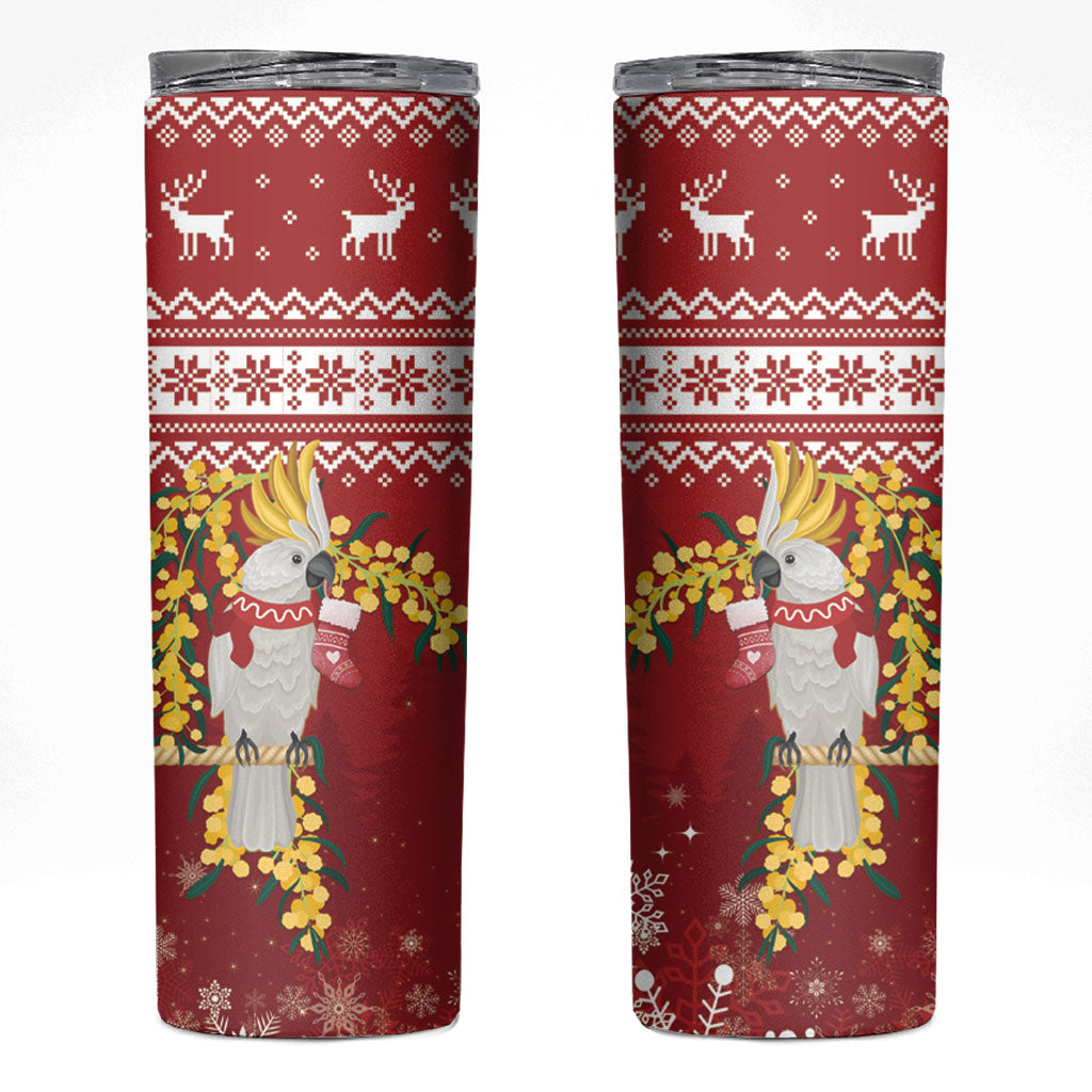 Australia Sulphur-crested Cockatoo Christmas Skinny Tumbler Aussie Golden Wattle Merry Xmas