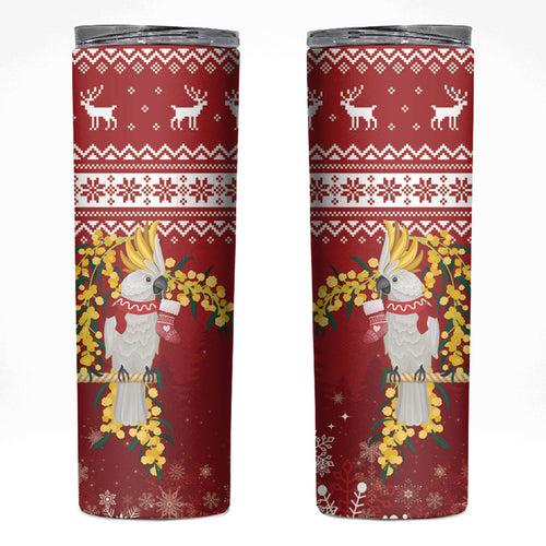 Australia Sulphur-crested Cockatoo Christmas Skinny Tumbler Aussie Golden Wattle Merry Xmas
