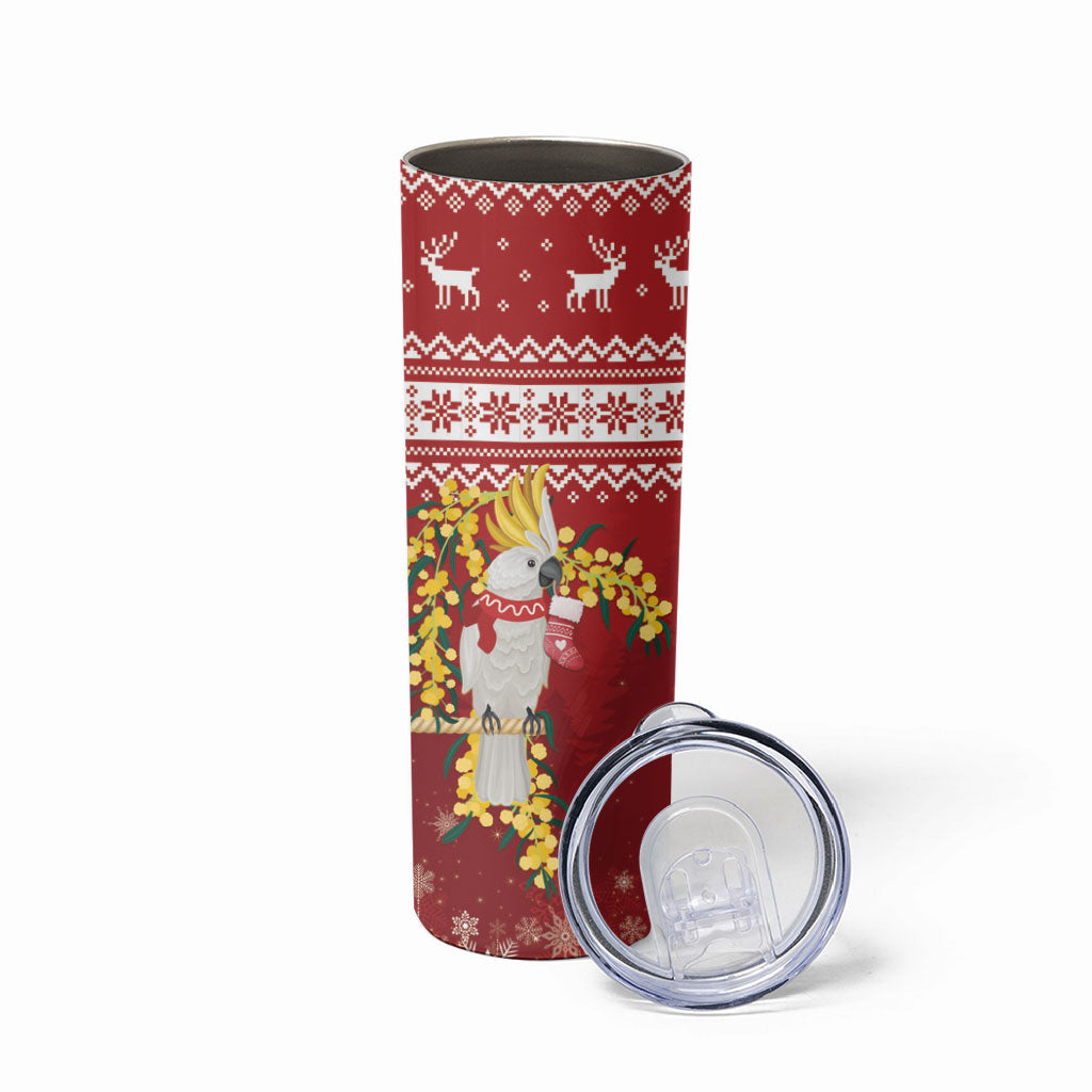 Australia Sulphur-crested Cockatoo Christmas Skinny Tumbler Aussie Golden Wattle Merry Xmas