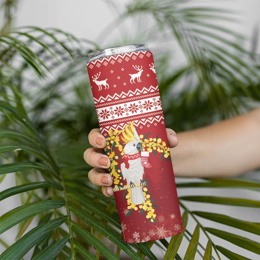 Australia Sulphur-crested Cockatoo Christmas Skinny Tumbler Aussie Golden Wattle Merry Xmas