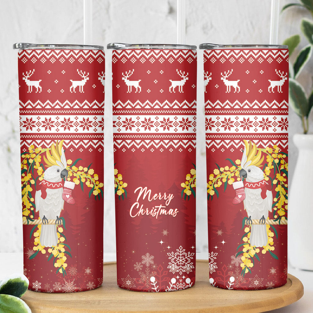 Australia Sulphur-crested Cockatoo Christmas Skinny Tumbler Aussie Golden Wattle Merry Xmas