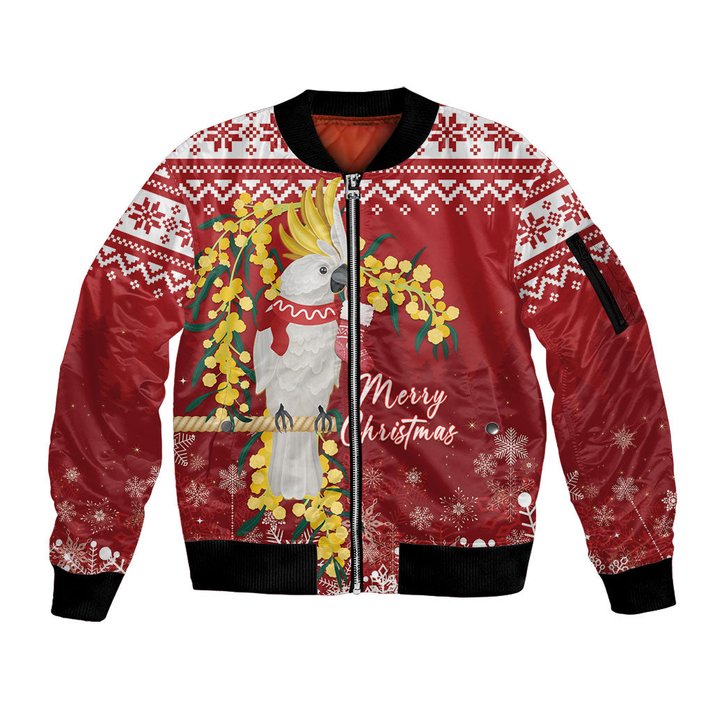 Australia Sulphur-crested Cockatoo Christmas Personalised Sleeve Zip Bomber Jacket Aussie Golden Wattle Merry Xmas