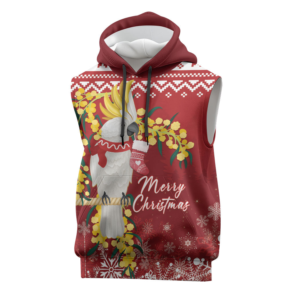 Australia Sulphur-crested Cockatoo Christmas Personalised Sleeveless Hoodie Aussie Golden Wattle Merry Xmas