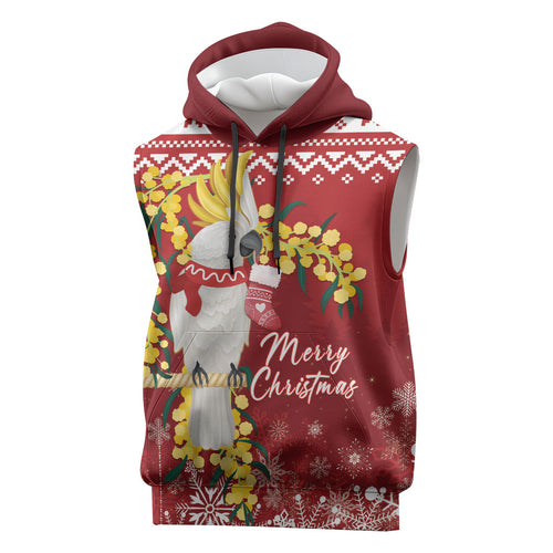 Australia Sulphur-crested Cockatoo Christmas Personalised Sleeveless Hoodie Aussie Golden Wattle Merry Xmas