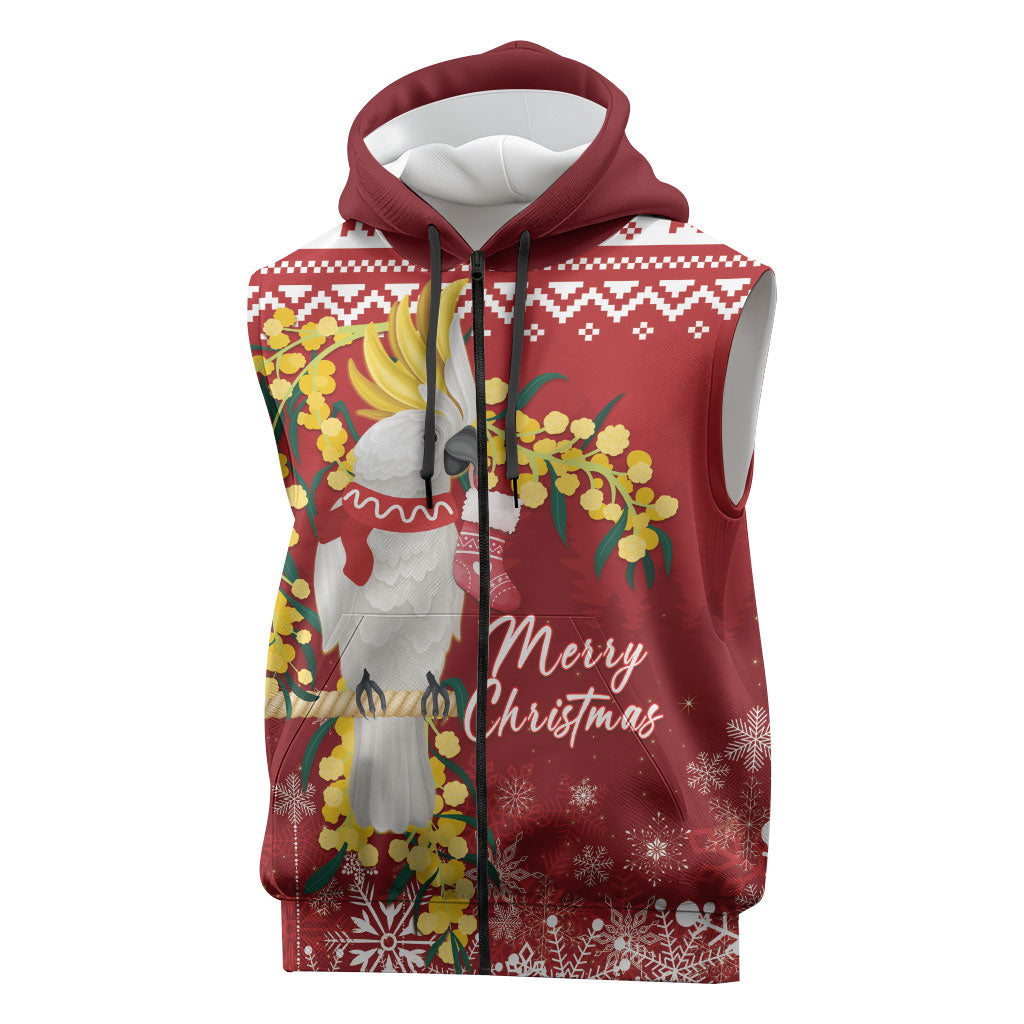Australia Sulphur-crested Cockatoo Christmas Personalised Sleeveless Zip Hoodie Aussie Golden Wattle Merry Xmas
