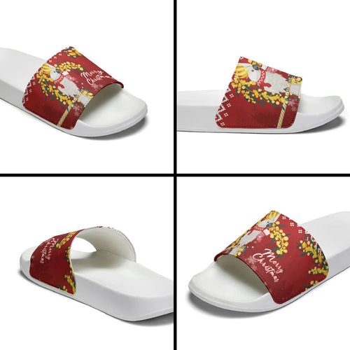 Australia Sulphur-crested Cockatoo Christmas Slide Sandals Aussie Golden Wattle Merry Xmas
