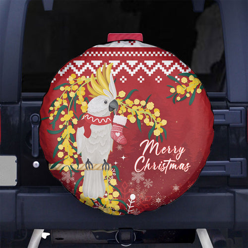 Australia Sulphur-crested Cockatoo Christmas Spare Tire Cover Aussie Golden Wattle Merry Xmas