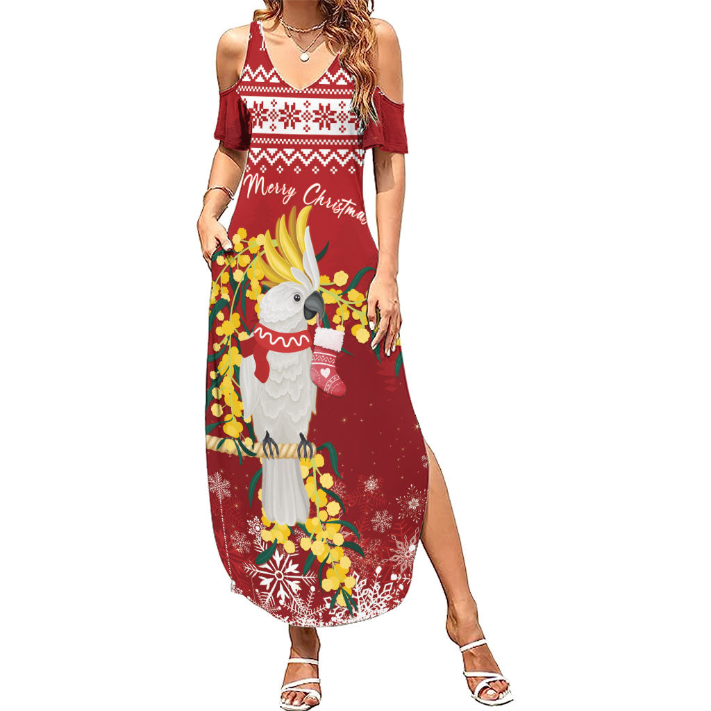 Australia Sulphur-crested Cockatoo Christmas Personalised Summer Maxi Dress Aussie Golden Wattle Merry Xmas