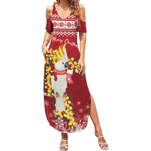 Australia Sulphur-crested Cockatoo Christmas Personalised Summer Maxi Dress Aussie Golden Wattle Merry Xmas
