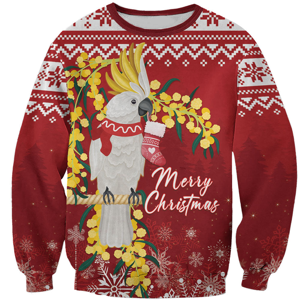 Australia Sulphur-crested Cockatoo Christmas Personalised Sweatshirt Aussie Golden Wattle Merry Xmas
