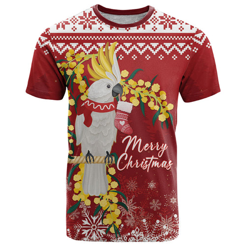 Australia Sulphur-crested Cockatoo Christmas Personalised T Shirt Aussie Golden Wattle Merry Xmas