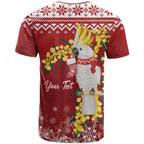Australia Sulphur-crested Cockatoo Christmas Personalised T Shirt Aussie Golden Wattle Merry Xmas