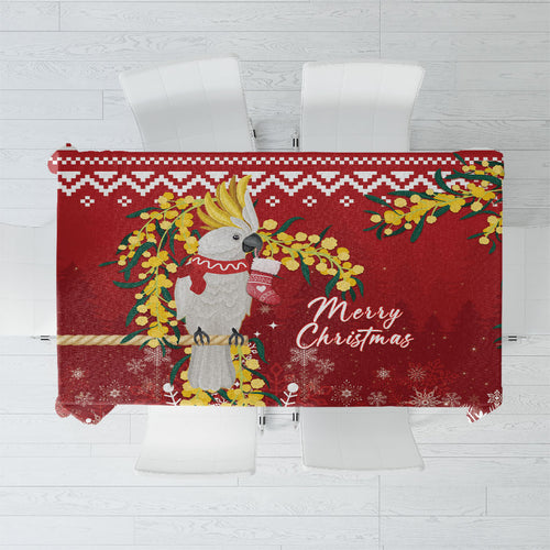 Australia Sulphur-crested Cockatoo Christmas Tablecloth Aussie Golden Wattle Merry Xmas