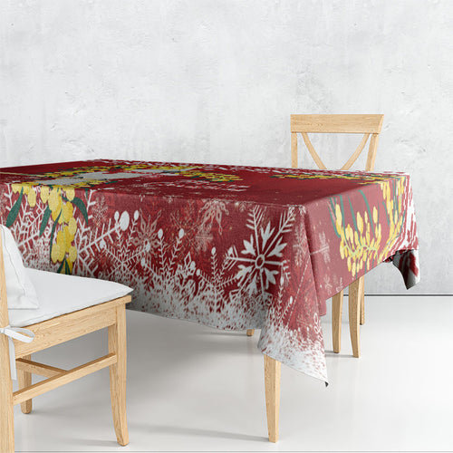 Australia Sulphur-crested Cockatoo Christmas Tablecloth Aussie Golden Wattle Merry Xmas