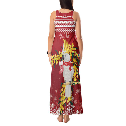 Australia Sulphur-crested Cockatoo Christmas Personalised Tank Maxi Dress Aussie Golden Wattle Merry Xmas