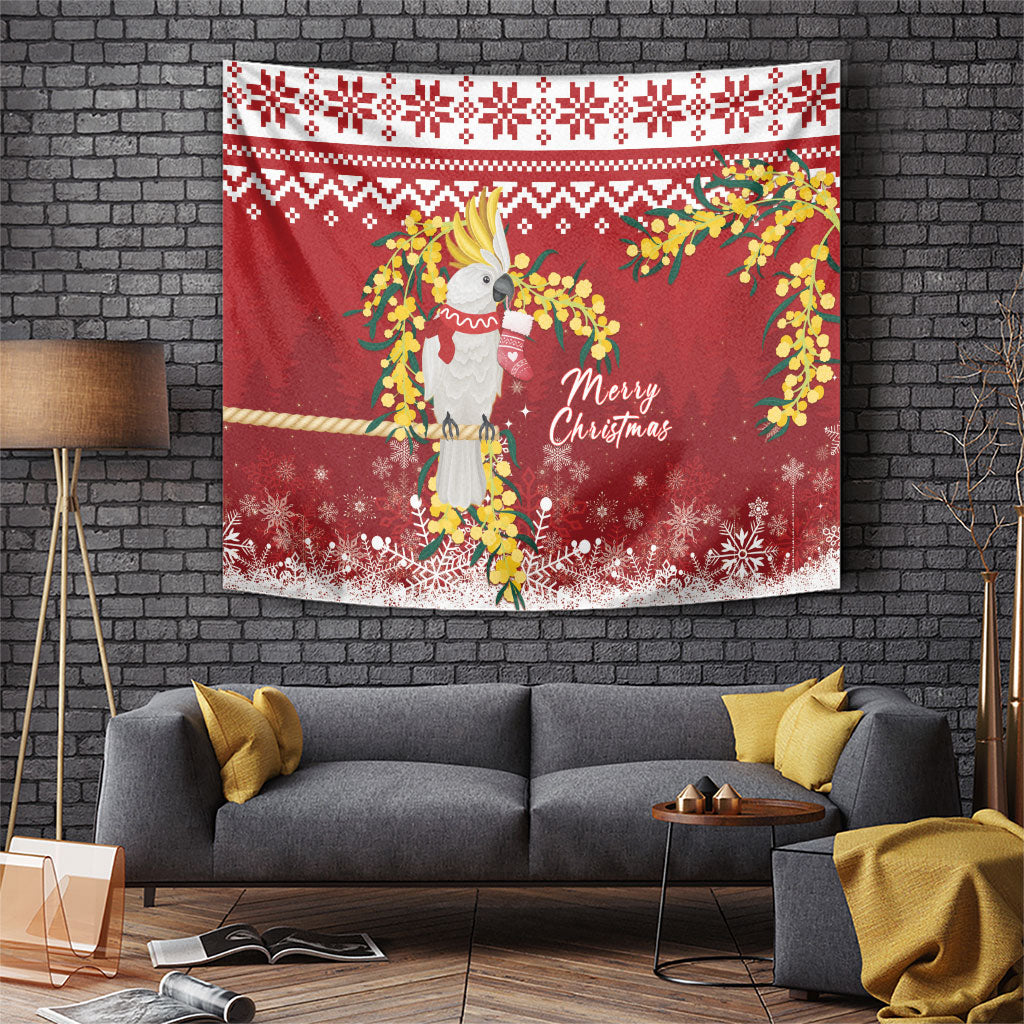 Australia Sulphur-crested Cockatoo Christmas Tapestry Aussie Golden Wattle Merry Xmas