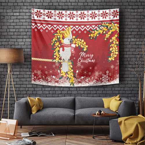 Australia Sulphur-crested Cockatoo Christmas Tapestry Aussie Golden Wattle Merry Xmas