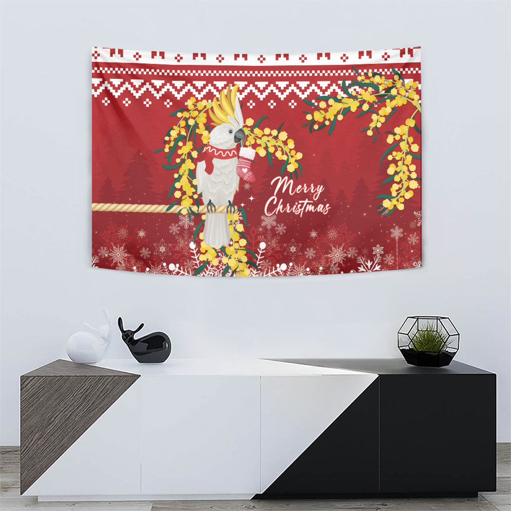 Australia Sulphur-crested Cockatoo Christmas Tapestry Aussie Golden Wattle Merry Xmas
