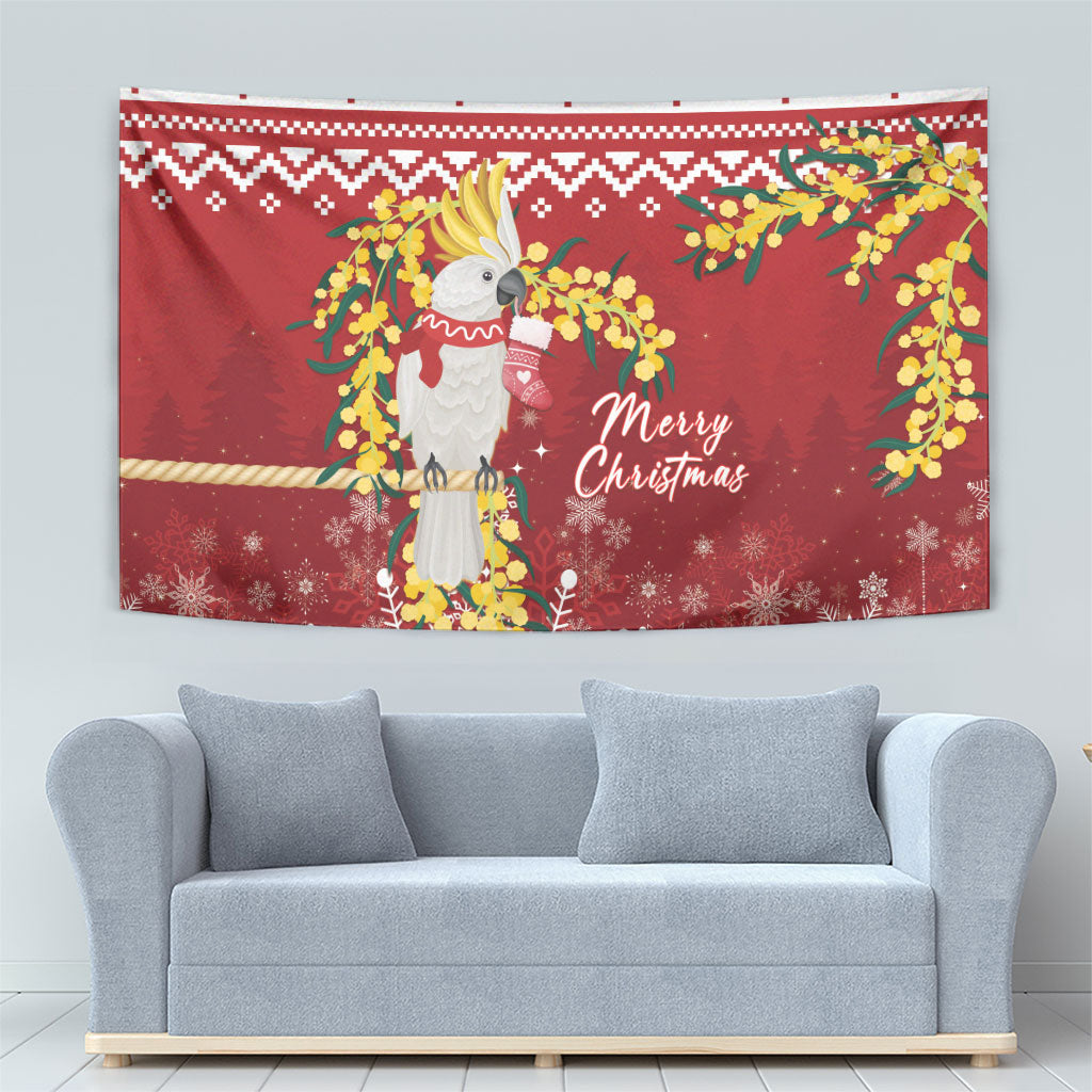 Australia Sulphur-crested Cockatoo Christmas Tapestry Aussie Golden Wattle Merry Xmas
