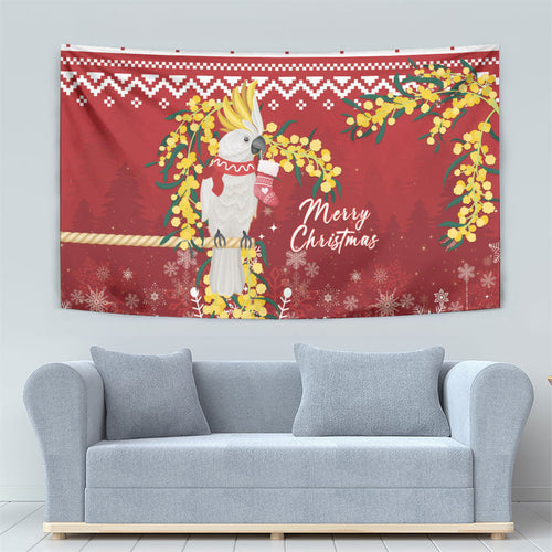 Australia Sulphur-crested Cockatoo Christmas Tapestry Aussie Golden Wattle Merry Xmas