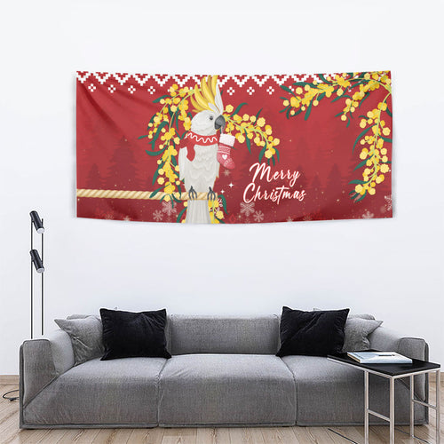 Australia Sulphur-crested Cockatoo Christmas Tapestry Aussie Golden Wattle Merry Xmas