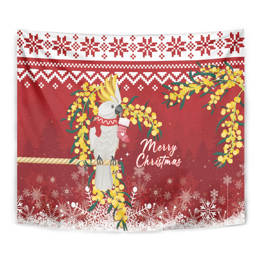 Australia Sulphur-crested Cockatoo Christmas Tapestry Aussie Golden Wattle Merry Xmas
