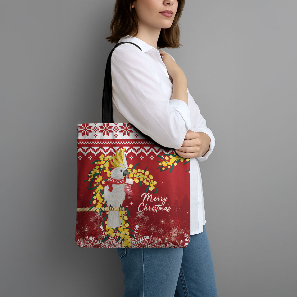 Australia Sulphur-crested Cockatoo Christmas Tote Bag Aussie Golden Wattle Merry Xmas