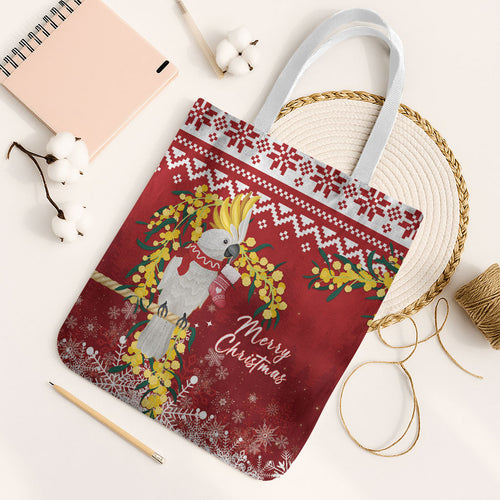 Australia Sulphur-crested Cockatoo Christmas Tote Bag Aussie Golden Wattle Merry Xmas