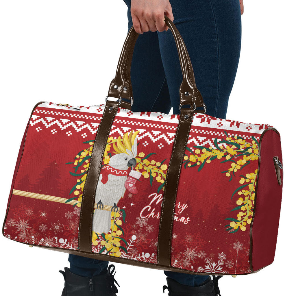 Australia Sulphur-crested Cockatoo Christmas Travel Bag Aussie Golden Wattle Merry Xmas