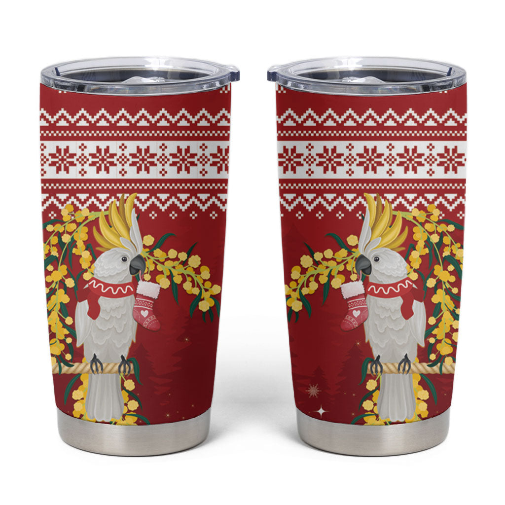 Australia Sulphur-crested Cockatoo Christmas Tumbler Cup Aussie Golden Wattle Merry Xmas