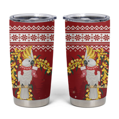 Australia Sulphur-crested Cockatoo Christmas Tumbler Cup Aussie Golden Wattle Merry Xmas