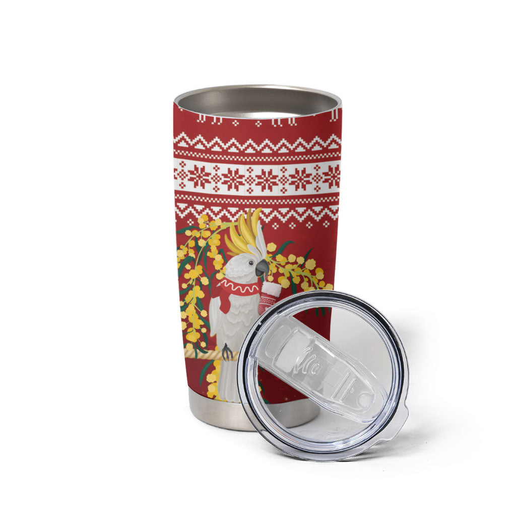 Australia Sulphur-crested Cockatoo Christmas Tumbler Cup Aussie Golden Wattle Merry Xmas