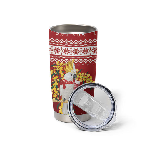 Australia Sulphur-crested Cockatoo Christmas Tumbler Cup Aussie Golden Wattle Merry Xmas
