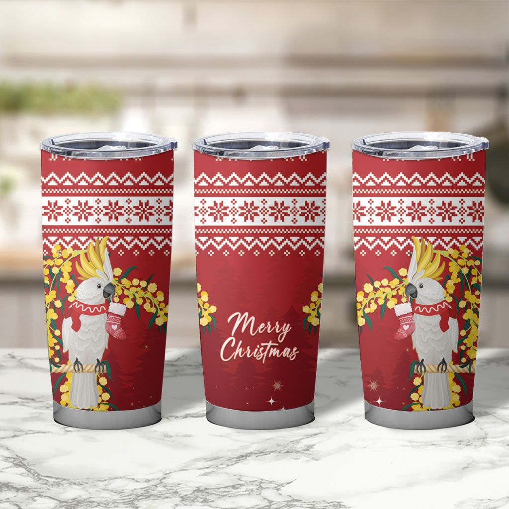 Australia Sulphur-crested Cockatoo Christmas Tumbler Cup Aussie Golden Wattle Merry Xmas